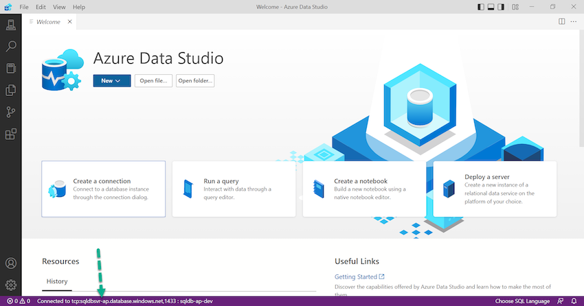 Connect to Azure SQL Database in the Azure Data Studio